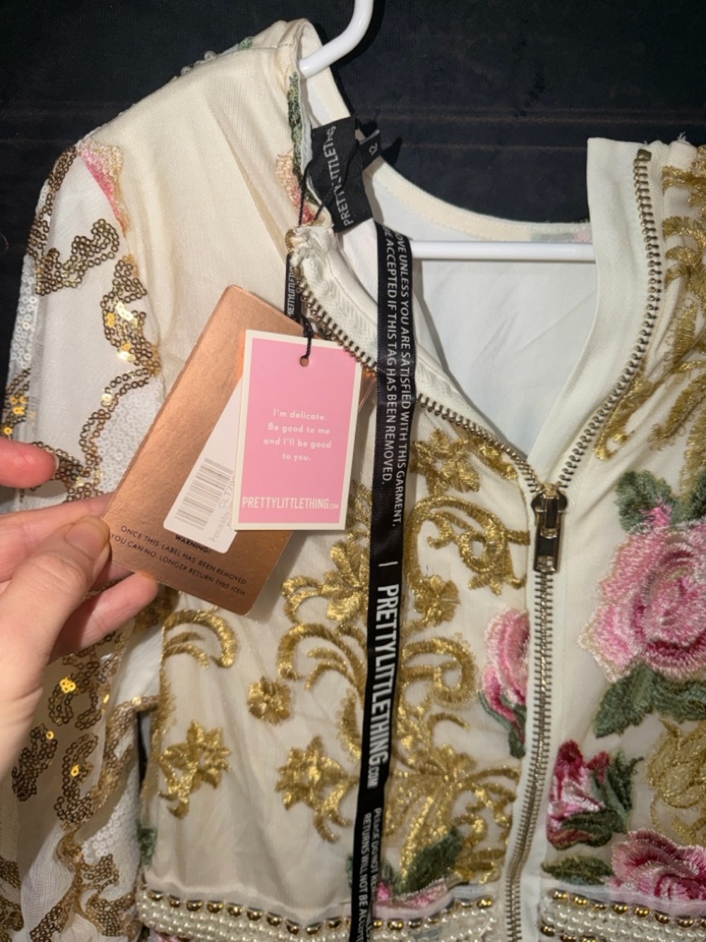 PrettyLittleThing Floral Sequin Mini Dress with Gold & Pink Embroidery - NWT 12 - Picture 3 of 6